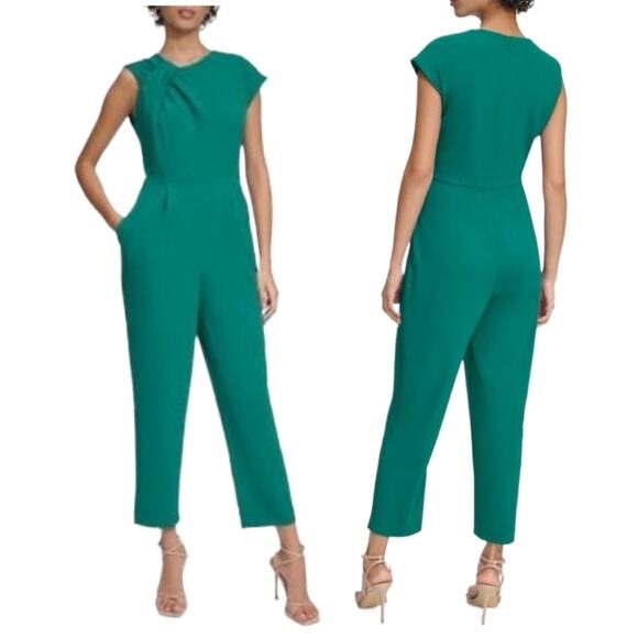 Calvin Klein Women's Green Tapered Leg Jumpsuit w/ Pockets MSRP $139 | Size 8 - Picture 1 of 10